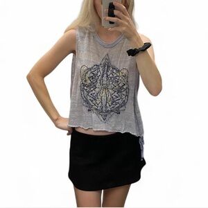 Free People Blue Frayed Sweater Cropped Tank Top